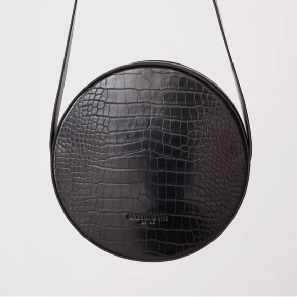 Orseund Iris Black Croc-Embossed Round Apple Leather shoulder Bag - Picture 3 of 11